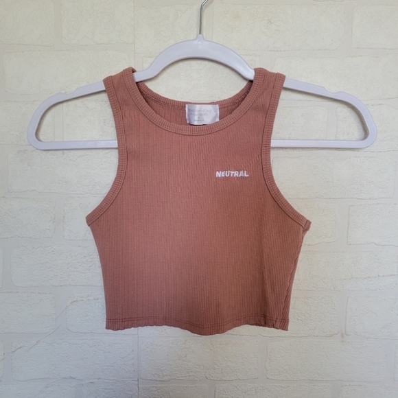 Neutral By Narbeh Nude Ribbed Crop Tank Top - Picture 1 of 4
